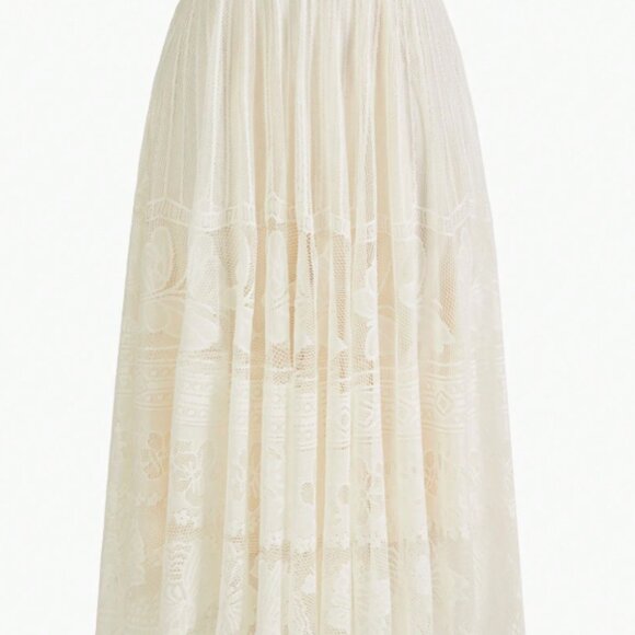 Womens PREMIUM SOLID LACE OVERLAY FLARE SKIRT Size Small - Picture 6 of 10